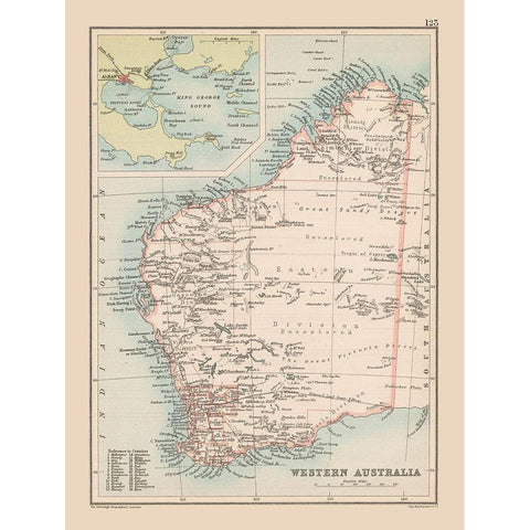 Western Australia - Bartholomew 1892 Gold Ornate Wood Framed Art Print with Double Matting by Bartholomew