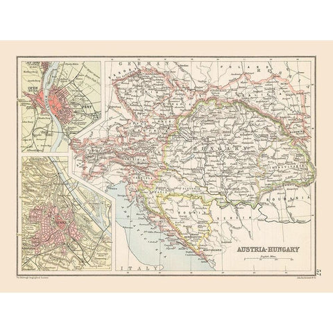 Austria Hungary - Bartholomew 1892 Black Modern Wood Framed Art Print with Double Matting by Bartholomew