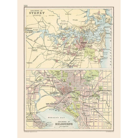 Australia Sydney Melbourne - Bartholomew 1892 White Modern Wood Framed Art Print by Bartholomew