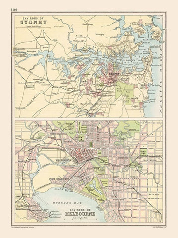 Australia Sydney Melbourne - Bartholomew 1892 Black Ornate Wood Framed Art Print with Double Matting by Bartholomew