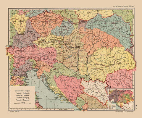 Austria Hungary - Flemming 1913 Black Ornate Wood Framed Art Print with Double Matting by Flemming