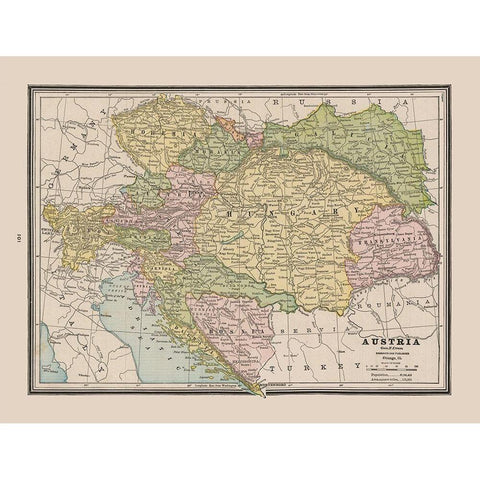 Austria - Cram 1888 Gold Ornate Wood Framed Art Print with Double Matting by Cram