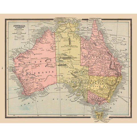 Tasmania Australia - Cram 1888 Black Modern Wood Framed Art Print with Double Matting by Cram