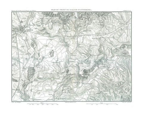 Field Plan of Battle of Austerlitz - Thiers 1866 Black Ornate Wood Framed Art Print with Double Matting by Unknown