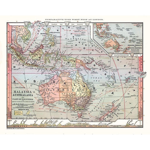Australia Malaysia Polynesia - Monteith 1882 White Modern Wood Framed Art Print by Monteith