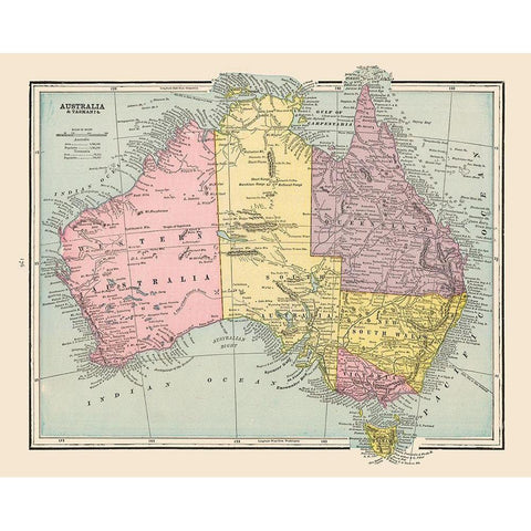 Australia Tasmania - Cram 1892 White Modern Wood Framed Art Print by Cram