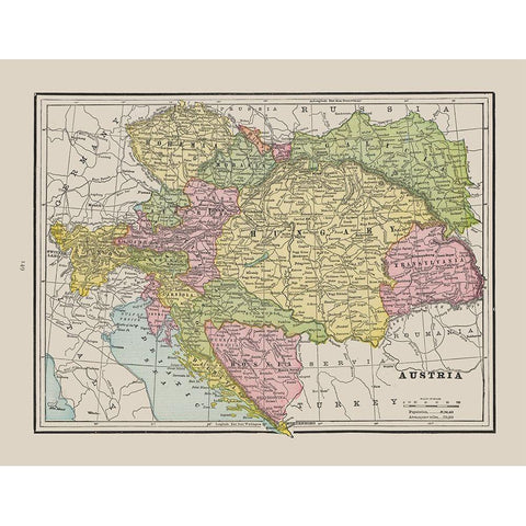 Austria - Cram 1892 Gold Ornate Wood Framed Art Print with Double Matting by Cram