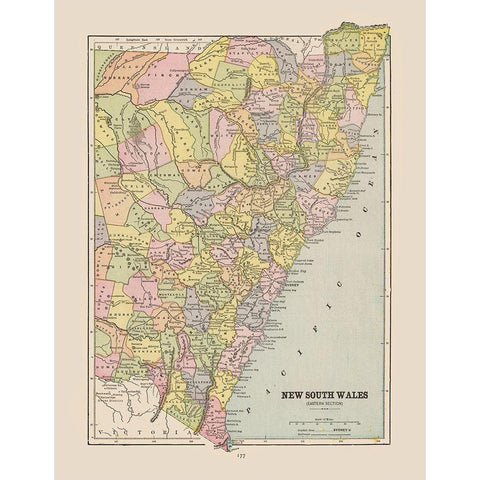 New South Wales Australia - Cram 1892 Gold Ornate Wood Framed Art Print with Double Matting by Cram