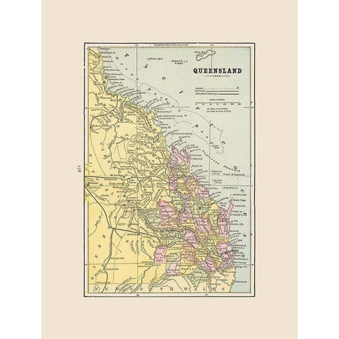 Queensland Australia - Cram 1892 White Modern Wood Framed Art Print by Cram