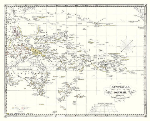 Australia Polynesia - Spruner 1855 White Modern Wood Framed Art Print with Double Matting by Spruner