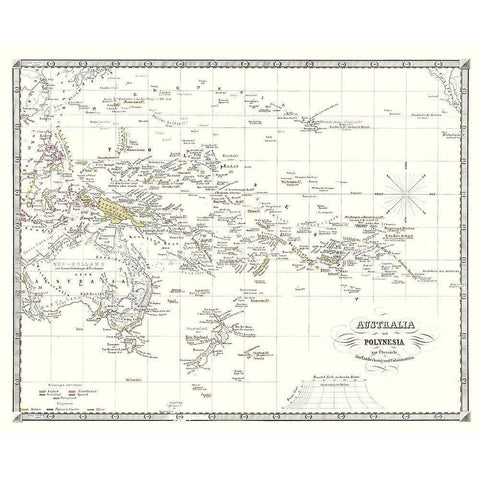 Australia Polynesia - Spruner 1855 Black Modern Wood Framed Art Print by Spruner