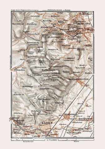 Baden Modling Region Austria - Baedeker 1910 White Modern Wood Framed Art Print with Double Matting by Baedeker