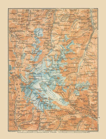 Glockner Barenkopf Region Austria - Baedeker 1910 Black Ornate Wood Framed Art Print with Double Matting by Baedeker