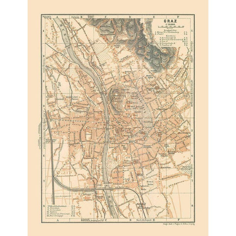 Graz Austria - Baedeker 1910 White Modern Wood Framed Art Print by Baedeker
