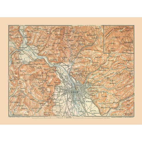 Graz Austria - Baedeker 1910 White Modern Wood Framed Art Print by Baedeker