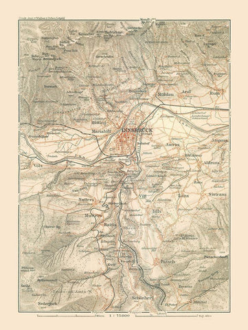 Innsbruck Region Austria - Baedeker 1910 Black Ornate Wood Framed Art Print with Double Matting by Baedeker