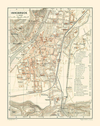 Innsbruck Austria - Baedeker 1910 White Modern Wood Framed Art Print with Double Matting by Baedeker