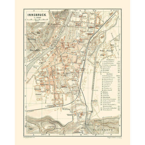 Innsbruck Austria - Baedeker 1910 Black Modern Wood Framed Art Print with Double Matting by Baedeker