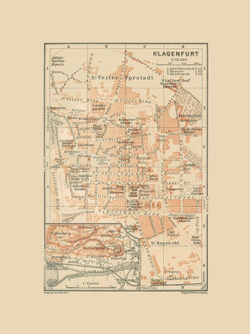 Klagenfurt Austria - Baedeker 1910 Black Ornate Wood Framed Art Print with Double Matting by Baedeker