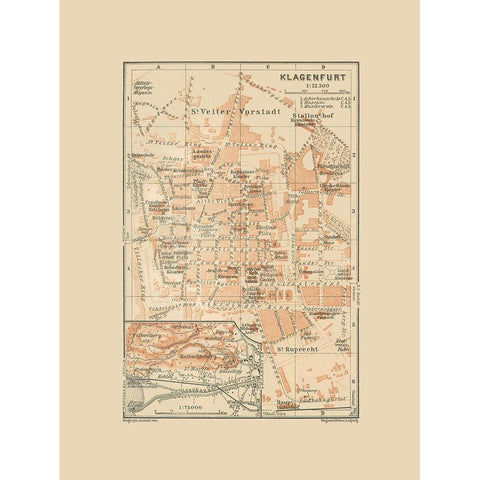 Klagenfurt Austria - Baedeker 1910 Black Modern Wood Framed Art Print by Baedeker