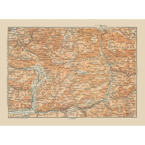 Mitter Pinzgau Region Austria - Baedeker 1910 Black Modern Wood Framed Art Print with Double Matting by Baedeker