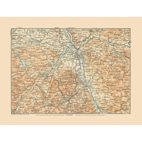 Salzburg Region Austria - Baedeker 1910 Gold Ornate Wood Framed Art Print with Double Matting by Baedeker