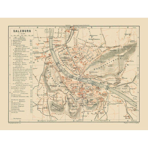 Salzburg Austria - Baedeker 1910 Black Modern Wood Framed Art Print with Double Matting by Baedeker