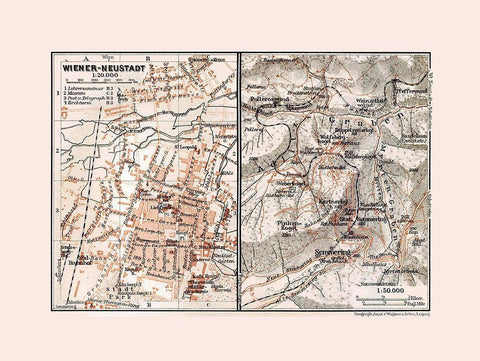 Wiener Neustadt Austria - Baedeker 1910 White Modern Wood Framed Art Print with Double Matting by Baedeker