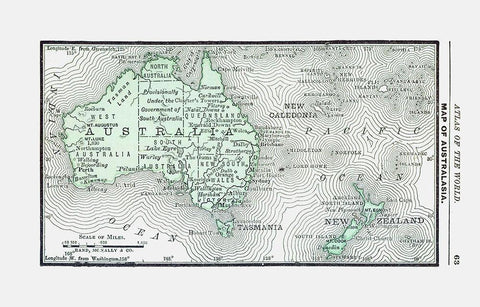 Australia New Zealand - Rand McNally 1886 Black Ornate Wood Framed Art Print with Double Matting by Rand McNally
