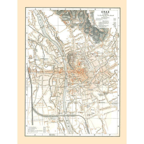 Graz Austria - Baedeker 1896 White Modern Wood Framed Art Print by Baedeker