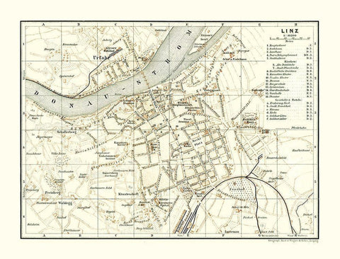 Linz Austria - Baedeker 1896 Black Ornate Wood Framed Art Print with Double Matting by Baedeker