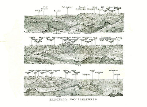 Schafberg Panorama Austria - Baedeker 1896 White Modern Wood Framed Art Print with Double Matting by Baedeker