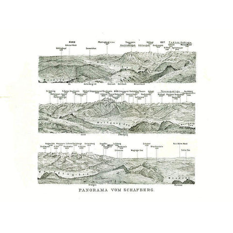 Schafberg Panorama Austria - Baedeker 1896 Gold Ornate Wood Framed Art Print with Double Matting by Baedeker