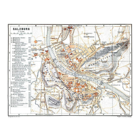 Salzburg Austria - Baedeker 1896 Gold Ornate Wood Framed Art Print with Double Matting by Baedeker