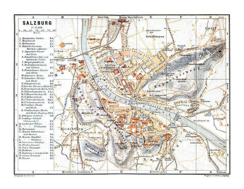 Salzburg Austria - Baedeker 1896 White Modern Wood Framed Art Print with Double Matting by Baedeker