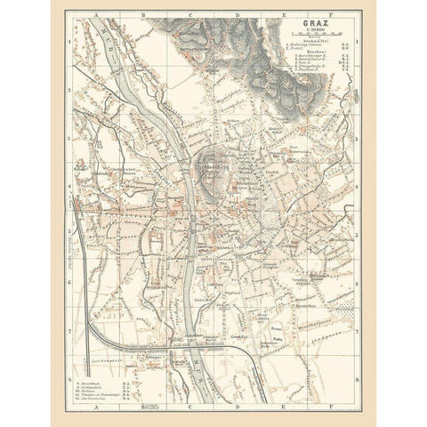 Graz Austria - Baedeker 1896 Black Modern Wood Framed Art Print with Double Matting by Baedeker