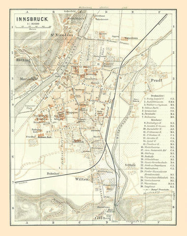 Innsbruck Austria - Baedeker 1896 Black Ornate Wood Framed Art Print with Double Matting by Baedeker