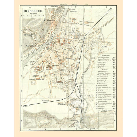 Innsbruck Austria - Baedeker 1896 Black Modern Wood Framed Art Print with Double Matting by Baedeker