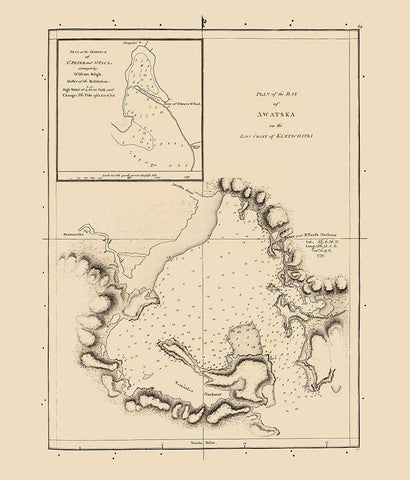 Avacha Bay Nautical Russia - Bligh 1785 Black Ornate Wood Framed Art Print with Double Matting by Bligh
