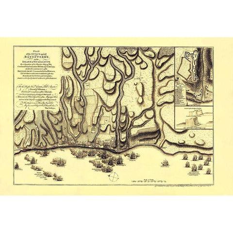 Attack Basseterre on Island Guadeloupe France Black Modern Wood Framed Art Print by Jefferys