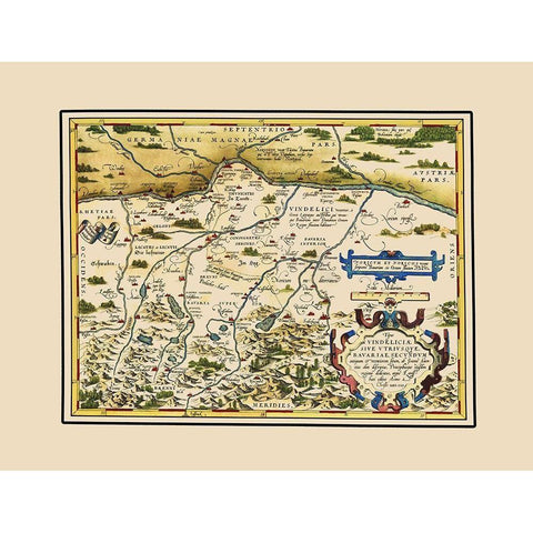 Bavaria Region Germany - Ortelius 1570 Gold Ornate Wood Framed Art Print with Double Matting by Ortelius