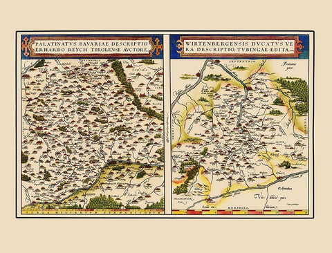 Bavaria Baden Wurttemberg Regions Germany Black Ornate Wood Framed Art Print with Double Matting by Ortelius