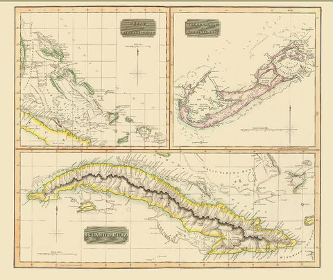 Bahamas Bermuda Cuba Islands - Thomson 1829 White Modern Wood Framed Art Print with Double Matting by Thomson