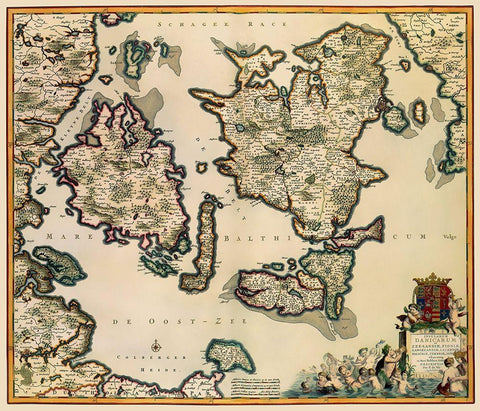 Baltic Isles Denmark - De Wit 1680 White Modern Wood Framed Art Print with Double Matting by De Wit