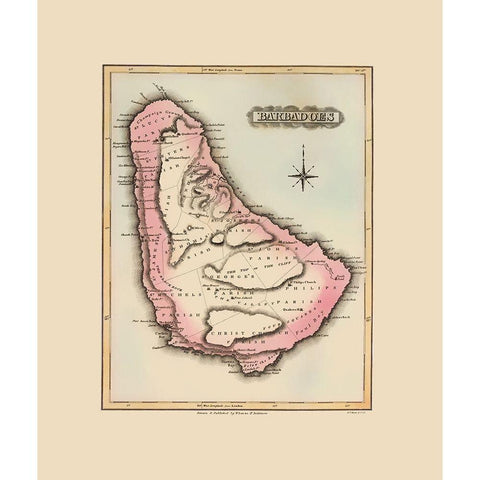 Barbados - Lucas 1823 Black Modern Wood Framed Art Print with Double Matting by Lucas