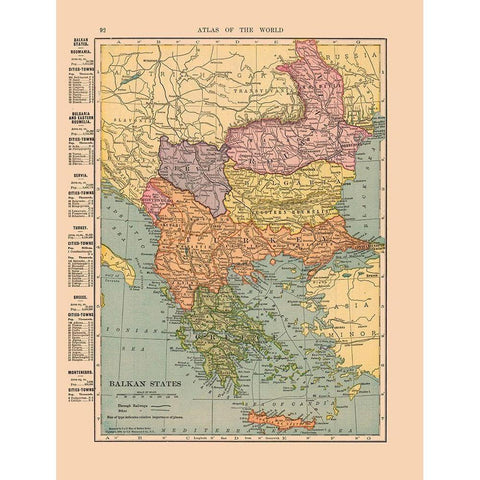 Balkan States Europe - Hammond 1910 White Modern Wood Framed Art Print by Hammond