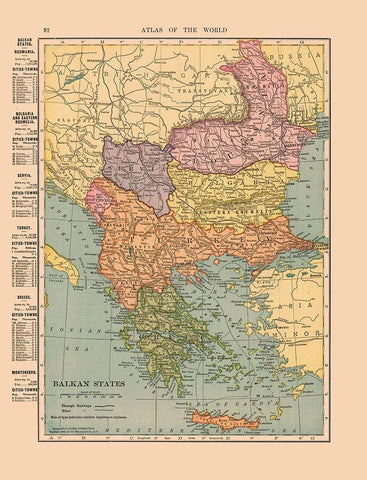 Balkan States Europe - Hammond 1910 White Modern Wood Framed Art Print with Double Matting by Hammond