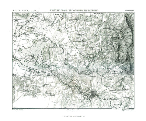 Battle of Bautzen Field Plan - Thiers 1866 Black Ornate Wood Framed Art Print with Double Matting by Unknown