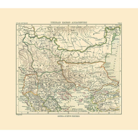 Macedonia Thracia Dardania Paeonia - Perthes 1896 Black Modern Wood Framed Art Print by Perthes