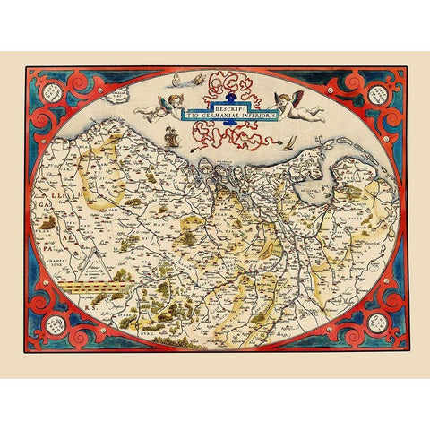 Belgium Germany Netherlands Benelux - Ortelius Black Modern Wood Framed Art Print with Double Matting by Ortelius